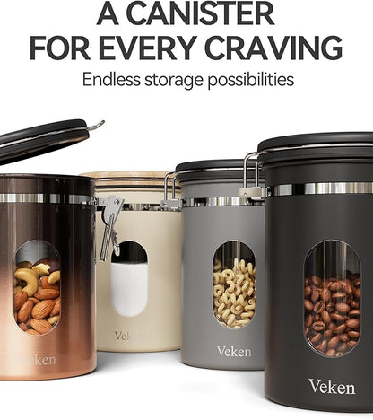 Veken Coffee Canister with Window, Airtight Stainless Steel Kitchen Food