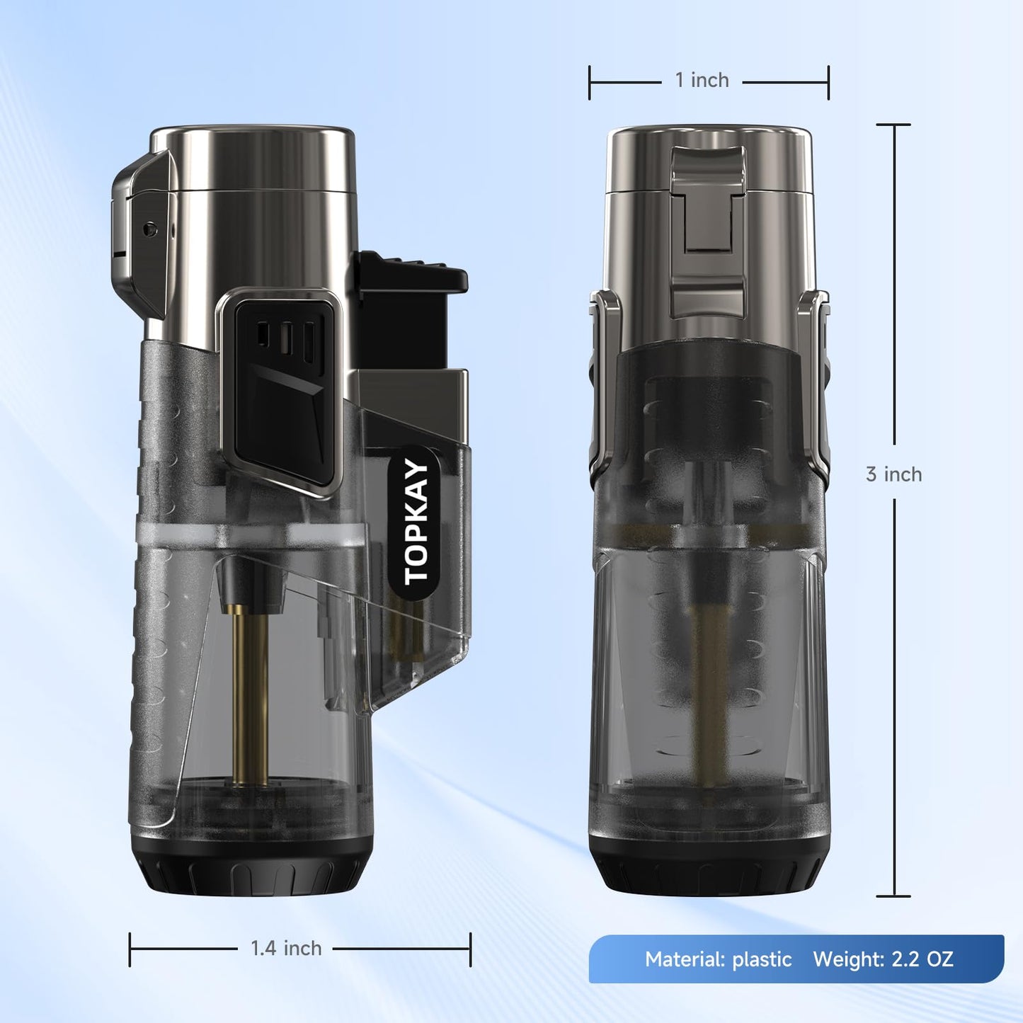 Cigar Lighter Triple Jet Flame Butane Torch Lighters Windproof Butane Refillable Gas Torch Lighters with a Gift Box, 2 Pack (Without Gas)