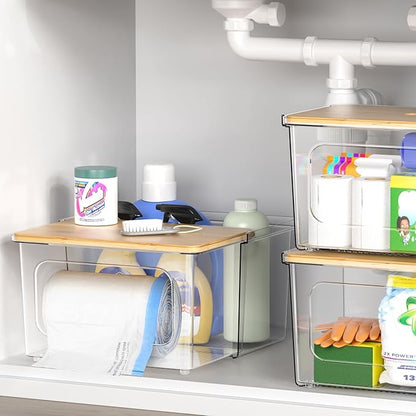 Trash Bag Dispenser Under Sink Organizer, 2-in-1 Acrylic Trash Bags Holder