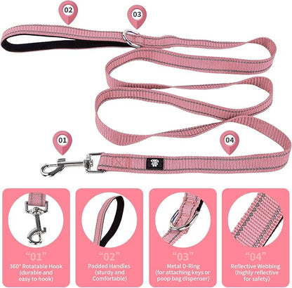 NESTROAD Dog Collar and Leash Set,Reflective Dog Collars with Quick Release Buckle,Adjustable Nylon Pet Collar for Small Medium Large Dogs(Small,Pink)