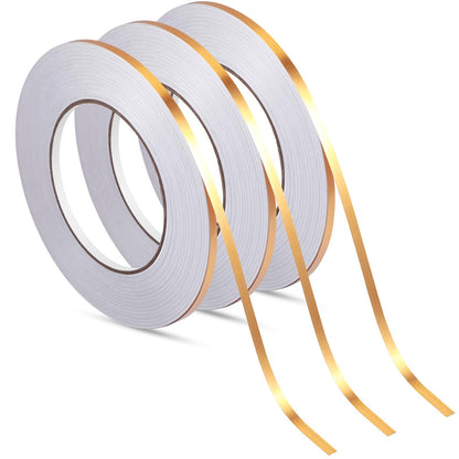 Zonon 3 Rolls 0.2" 0.4" 0.6" Gold Washi Tape 54.7 Yard Solid Foil Self Adhesive Polyester Film Metallic Tape for Detailing Graphic Arts for Crafts Walls Cars and Boats Trim(0.2'')