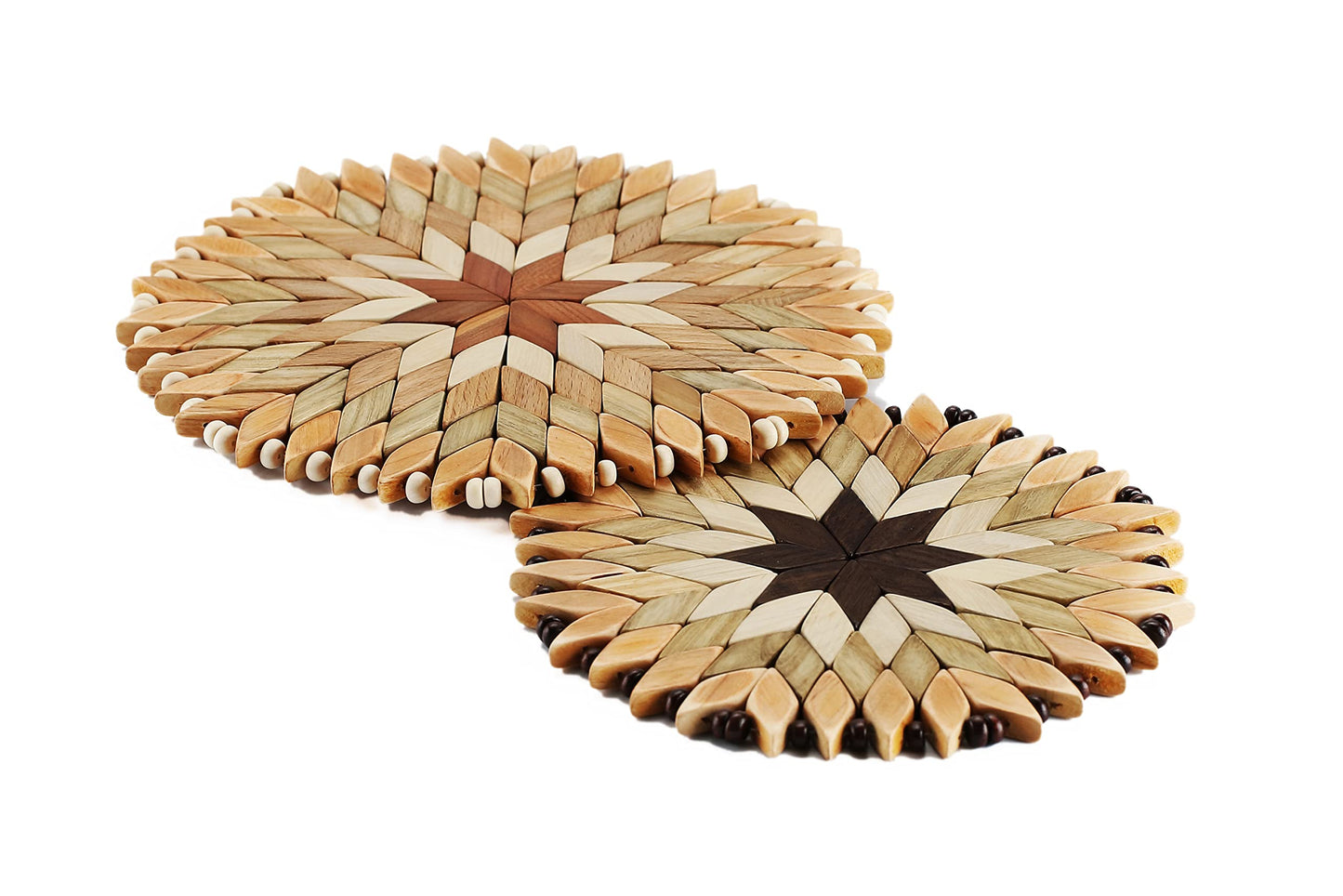 Set of 2 Large Handmade Wooden Trivets for Hot Dishes - Diameter 9" and 7"- Big Coasters and Hot Pads - Great Kitchen Gift Idea - by SPL Woodcraft Ukraine