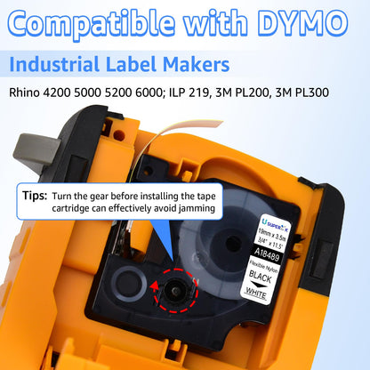 SuperInk 10 Pack 19mm Rhino Flexible Nylon Labels Compatible for Dymo Industrial 18489 Black on White Label Tape 3/4'' x 11.5ft for Cables Wires work in Rhino 4200 5200 6000 3M PL200 PL300 Label Maker