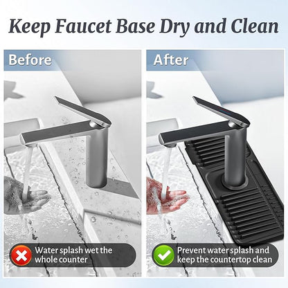 PoYang 14.6 inch Faucet Mat for Kitchen Sink Splash Guard, 7° Slope Silicone