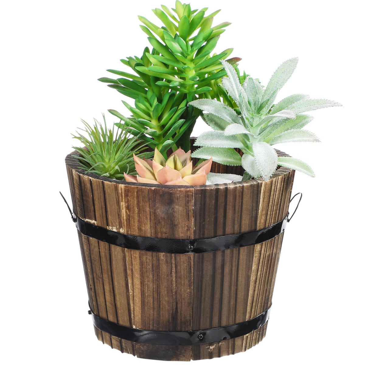 Healeved Wooden Round Barrel Planter Flower Pot for Succulents with Permeable Bottom 7.08X7.08X5.9 Inches Indoor Outdoor Home Office Garden D Cor