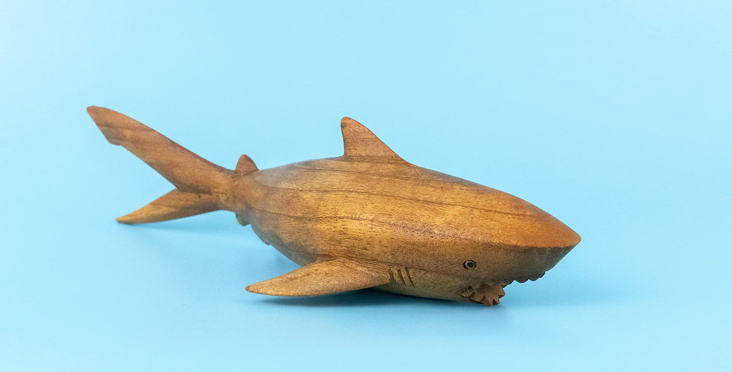 G6 Collection Wooden Hand Carved Shark Statue Sculpture Wood Decorative Home Decor Accent Figurine Handcrafted Handmade Seaside Tropical Nautical Ocean Coastal Decoration Shark (16" Long)