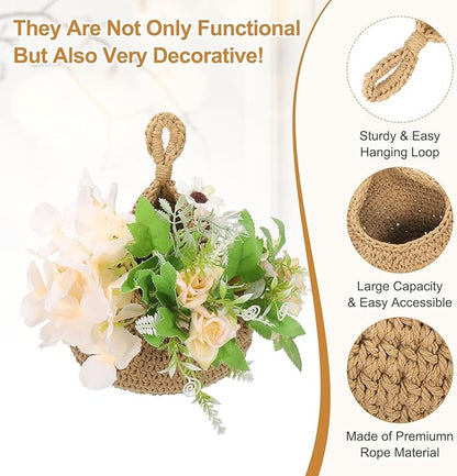 uxcell Hanging Fruit Baskets for Kitchen, Hand-Woven Wall Hanging Storage Jute