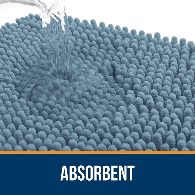 OLANLY Large Bathroom Rugs 59x35, Extra Soft Absorbent Chenille Bath Rugs, Rubber Backing Quick Dry, Machine Washable Bath Mats for Bathroom Floor, Tub and Shower, Home Decor Accessories, Airy Blue