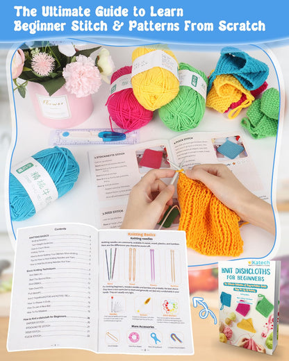 Katech Knitting Kit for Beginners-Learn to Knit Dishcloth-Beginner Knitting Kit for Adults with Knitting Book, Knitting Needles,Beginner Yarn, Yarn Needle, Craft Kits Gift (Beginner to Expert)