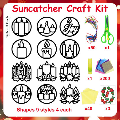 EggSun 36 Sets Christmas Wreath Suncatchers Craft Kit Ornaments Stained Glass Window Arts and Crafts Kit for Classroom Holiday Birthday Projects Home Party Favors Decorations