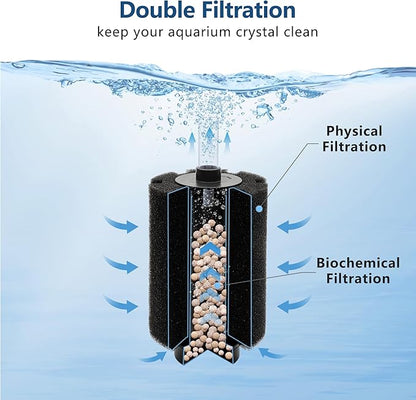 Aquarium Sponge Filter with Ceramic Media and Bubble Diffuser Ultra Quiet Fish Tank Filters fit Breeding Fry Betta Shrimp Fish Tank