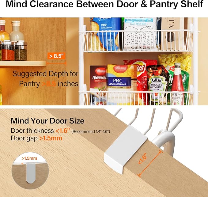 Delamu Large Over the Door Pantry Organizer, 6-Tier Metal Pantry Door
