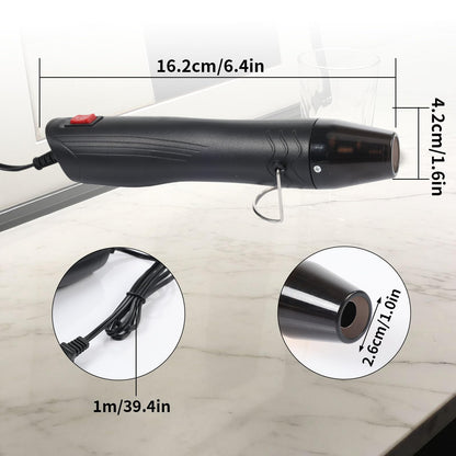 VortecSys Heat Gun for Crafting, 110V 350W Handed Hot Air Gun, 3.28FT Ultra-Long Cable Portable Heat Gun with Stand and Power Cord for Shrinking Wrapping PVC, DIY Embossing and Drying Paint (Black)