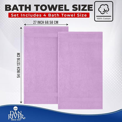 DAN RIVER Bath Towels Set of 4, 27 x 54 Inches, 100% Cotton, Larger & Lighter