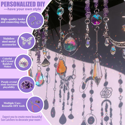 DIY Suncatcher Kit 400pcs Sun Catchers Making Kit Supplies Art and Crafts for Adults With Tutorial Hanging Prism Sun Catcher with Crystals for Window Home Garden Festival Decor Gifts (Butterfly)