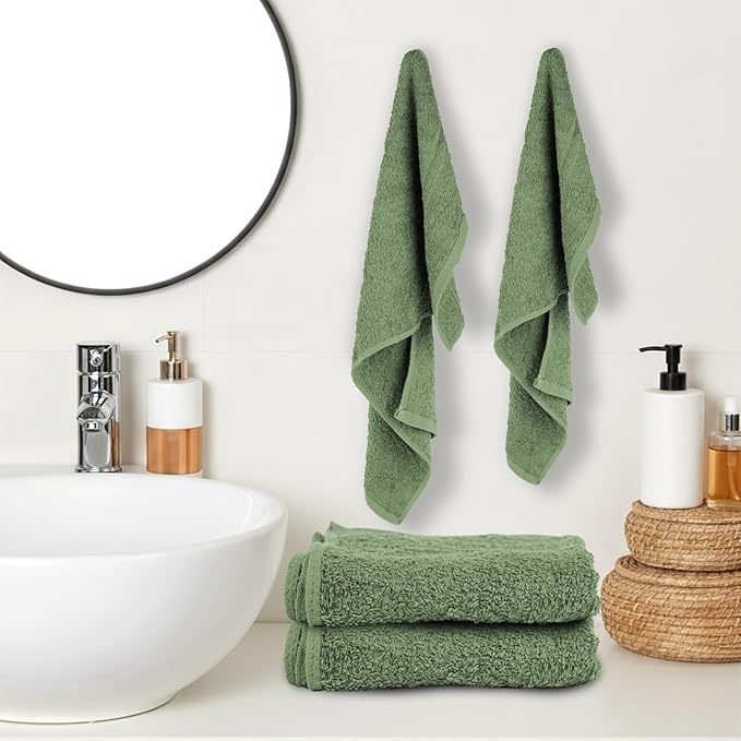 24 Pack Green Hand Towel 100% Cotton Spa Towel – 16x26 inches Highly Absorbable