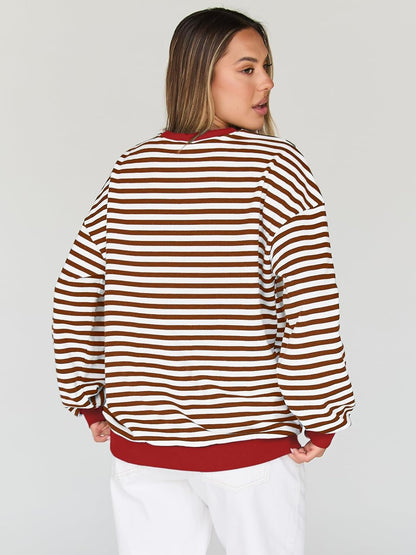 Trendy Queen Oversized Sweatshirt for Women 2025 Fall Crewneck Striped Long Sleeve Shirts Hoodies Cute Top Y2K Outfits