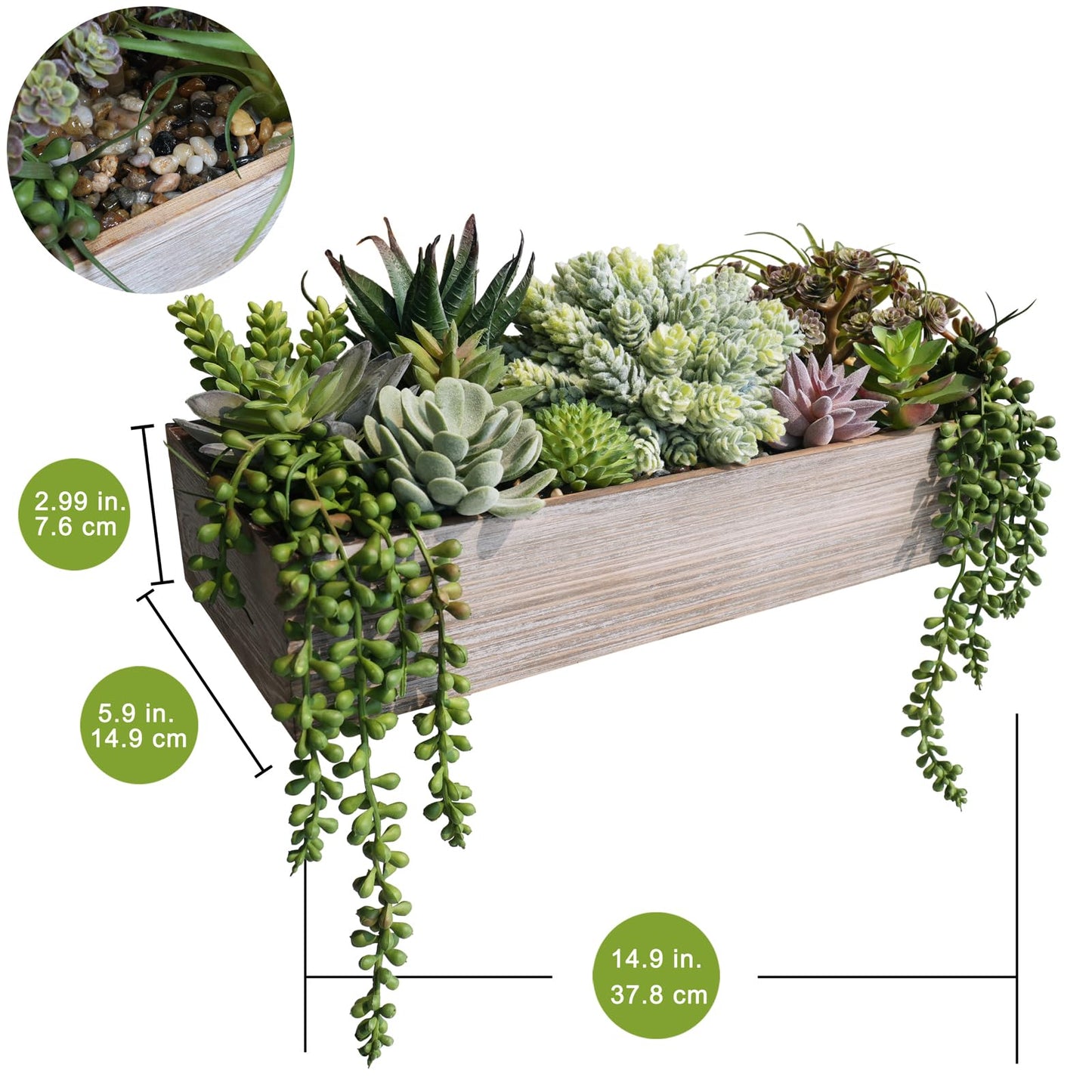 Winlyn 15" Artificial Succulents Plants Arrangement Fake Succulent Plants in Whitewashed Rectangular Wooden Planter Box Faux Potted Plant Decor for Home Windowsill Shelf Farmhouse Table Centerpiece