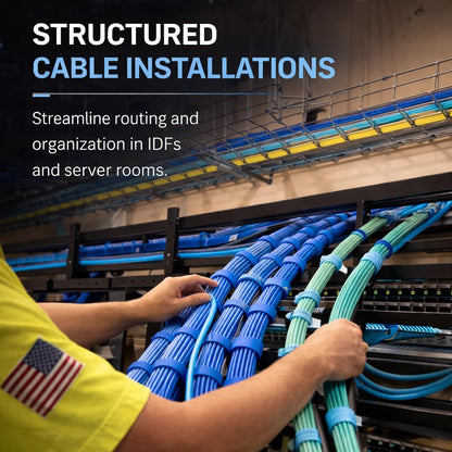 10 Self-gripping Rolls Designed for IDF, Server Racks & Data Centers | Structured Cabling | Cable Wrap for Fiber Optic Cable and Tenecom Cable System Installs (Blue)