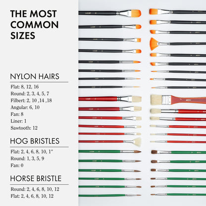 ARTIFY 41 Pieces Long Handle Paint Brushes, Expert Series, Hog Bristle, Horse Hair and Nylon Hairs Art Set Includes a Carrying Canvas Roll, for Acrylic, Oil, Watercolor and Gouache