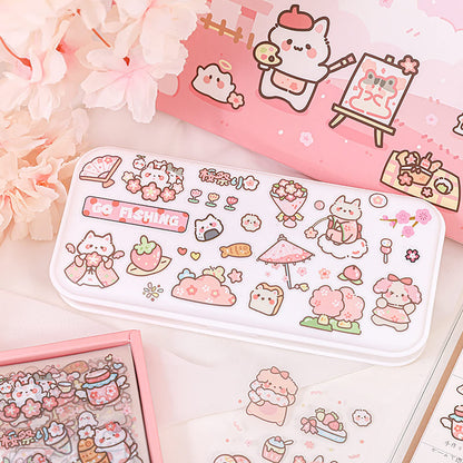 Doraking Kawaii Cute Animal Stickers for Journaling Scrapbooking, Vinyl Transparent Flower Stickers for Water Bottle Laptop, 200 Sheets Aesthetic Sticker Boxed Gifts for Teens Adults