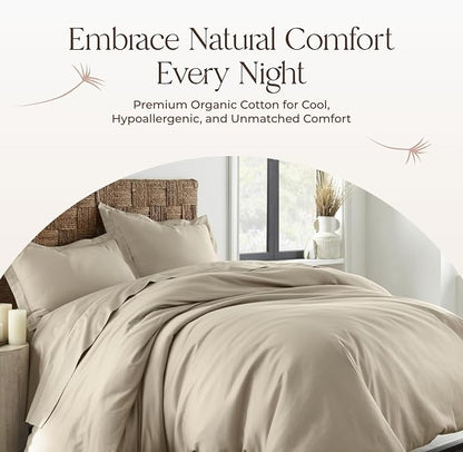 100% Organic Cotton Duvet Cover Queen Size - Naturally Soft Lightweight & Cooling Duvet Cover Set with Decorative Shams - Premium GOTS Certified 300 Thread Count Sateen Weave (Dune, Queen)