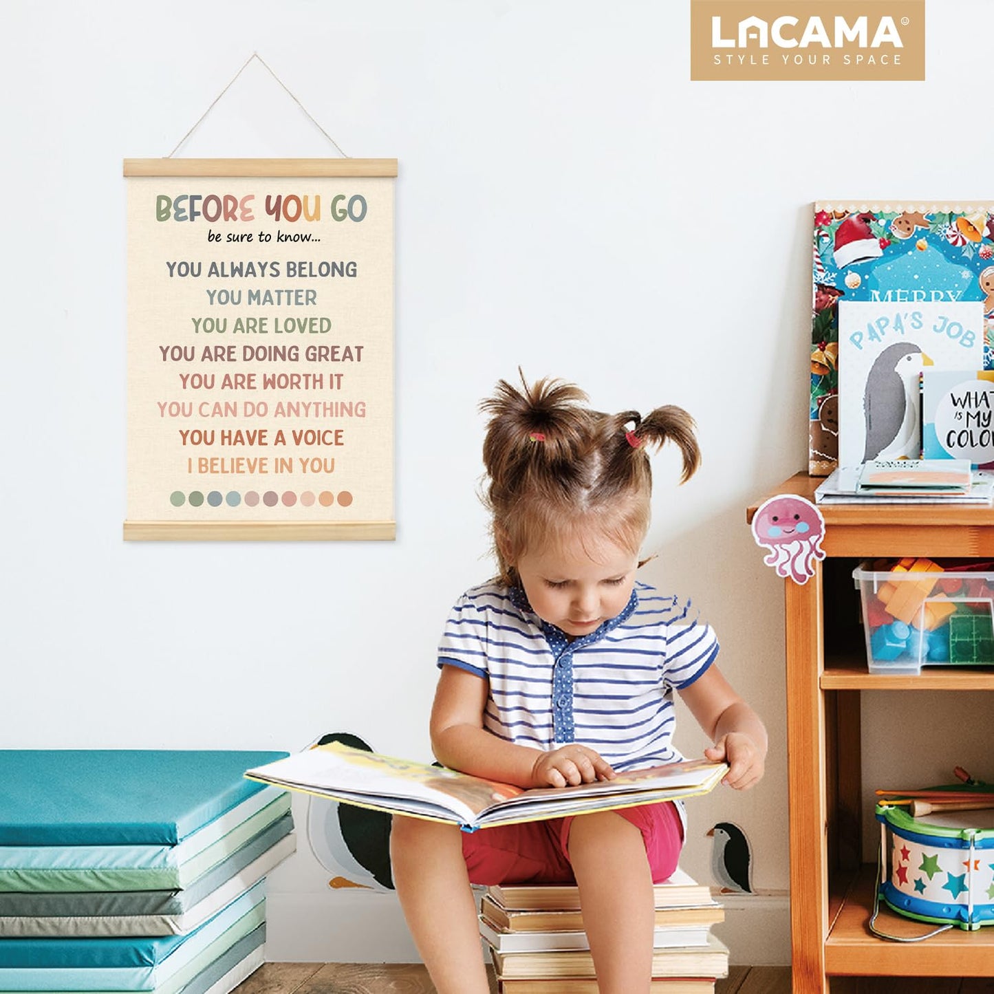 Lacama Mental Health Posters Hanger Frame, Homeschool Decor, Affirmations Inspirational Wall Art Decor for Boho Classroom Homeschool Office Therapy Spaces Bedrooms Playrooms 12X16in