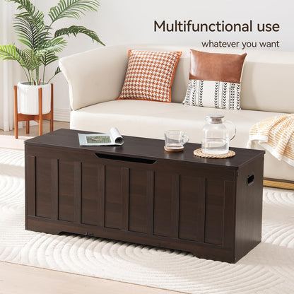 VANKILEY 47.2" Storage Chest Extra Large, Storage Trunk with 2 Safety Hinges, Wooden Storage Bench, Shoe Bench, 47.2x15.7x19.1 Inch, Easy Assembly, for Bedroom, Living Room, Entryway, Espresso