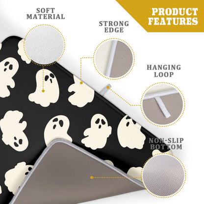 Halloween Ghosts Dish Drying Mat for Kitchen Counter Halloween Cute Ghost Drying Dish Mat 18”x24” Absorbent Microfiber Reversible Kithchen Mats for Countertop Fast Dry Dish Draining Mats for Halloween