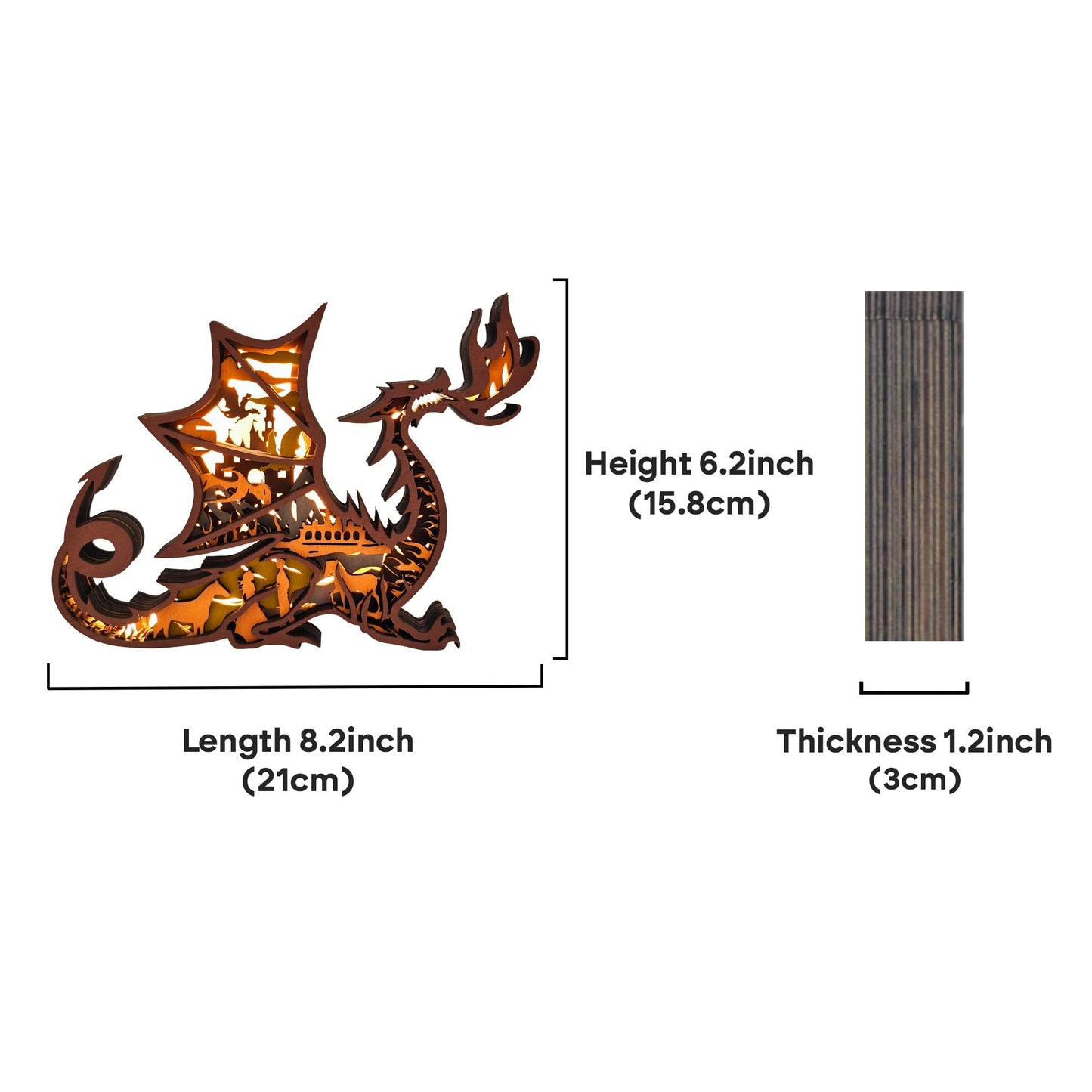 3D Wooden Animals Carving LED Night Light, Dragon Decor Wood Carved Lamp Cabin Statues Rustic Figurines Wall Hanging Sculpture Silhouette Ornament for Living Room Bedroom Home Room for Birthday Gifts