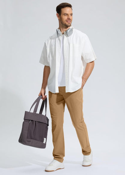 Pudolla Men's Golf Pants Mens Dress Pants Stretch Work Pants 32 Lightweight Quick Dry Slacks Casual Trousers with Pockets(Dark Khaki 38Wx32L)