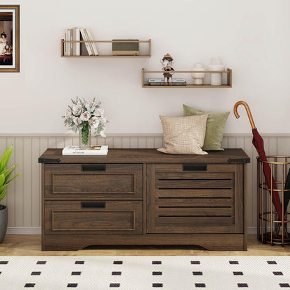 FATORRI Shoe Storage Bench and Console Table with 2 Drawers for Entryway, Living Room (Dark Walnut)
