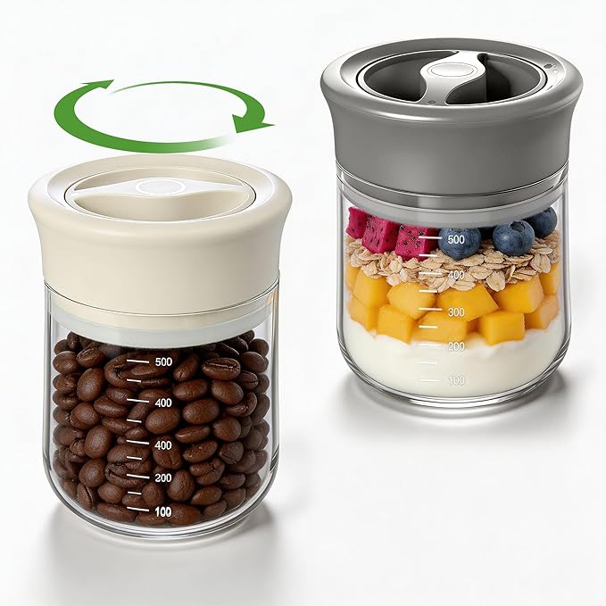 Glass Overnight Oats Containers with Lids - 2 Pack Airtight Food Storage Containers with Twist Lock, Coffee Canister, Leakproof Canning jars Wide Mouth for Chia Pudding & Yogurt, Tea