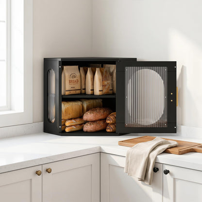 Alpeir Corner Bread Box, Double Layer Large Storage Capacity, Black