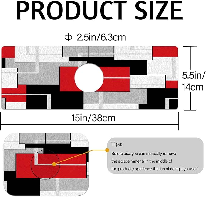 MCALK Geometric Red Kitchen Sink Faucet Mat Splash Guard, Absorbent Quick-Dry