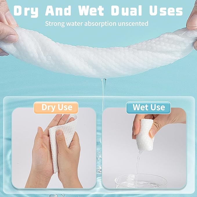 100 Count Disposable Face Towel, Biodegradable Facial Dry Wipes, Super Soft &