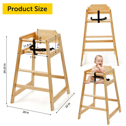 Neoflavie 2 Pack Wooden High Chairs for Babies and Toddlers, Restaurant-Style Stackable High Chair with Commercial Grade Solid Wood for Dining Table & Kitchen, Easy to Clean Baby Booster Seat -Natural
