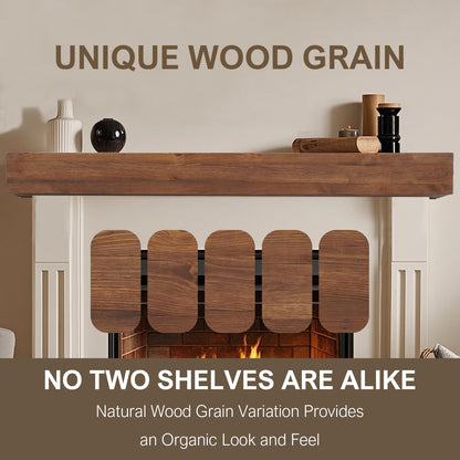 GoCampDirect Fireplace Mantle Shelf - 54×8×5Inch Handcrafted Wall Floating Mantel Shelf for Over Fireplace - Rustic Traditional Wooden Fireplace Mantels with Invisible Heavy Duty Wood Bracket