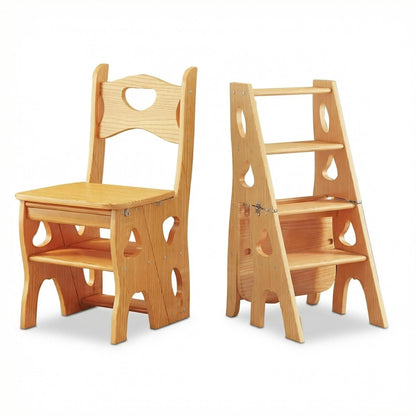 SOTAT Wooden Folding Library Ladder Chair,2 in 1 Lightweight Portable Multifunctional Step Stool, 4-Step Stool Dual Purpose Stepladders, Display Stand and Flower Stand for Home