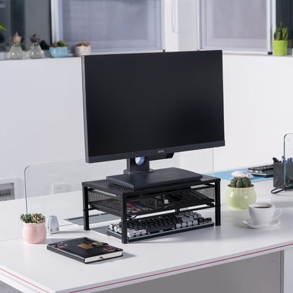 Mknana Metal Computer Stand for Desk,Monitor Riser with Drawer ,Desktop Stand for Laptop,Printer and Monitor,Black