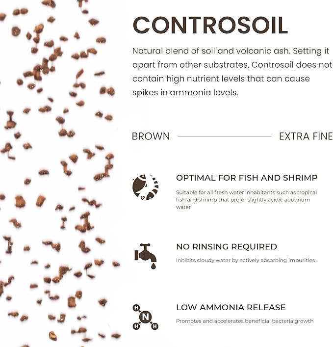 Ultum Nature Systems Controsoil - Freshwater Aqua Soil Substrate for Fish, Shrimp, Live Plant Propagation and Aquascaping - 6.8pH Low Ammonia, Volcanic Ash - Brown, Extra Fine (1 Liter)