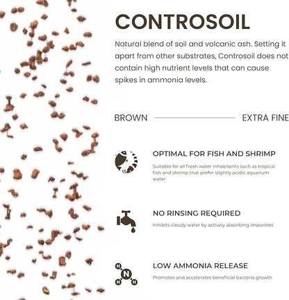 Ultum Nature Systems Controsoil - Freshwater Aqua Soil Substrate for Fish, Shrimp, Live Plant Propagation and Aquascaping - 6.8pH Low Ammonia, Volcanic Ash - Brown, Extra Fine (3 Liter)