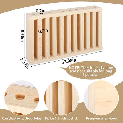 YEXEXINM 10 Slot Wooden Lipsticks Holder 0.7 Inch Lipstick Organizer for Selling, Lip Gloss Tube Display Rack Large Capacity for Craft Shows Market Booth Retail