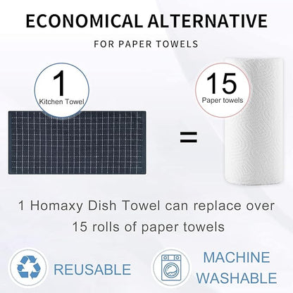 Homaxy 100% Cotton Terry Kitchen Towels, Checkered Designed, Soft and Super
