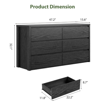 GarveeHome 6 Drawer Dresser for Bedroom, Wide Wood Chest of Drawers Handle Free, Large Modern Dresser Storage Cabinet for Living Room, Hallway Entryway