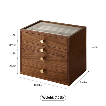 THFLSTR Black Walnut Jewelry Organizers and Storage,4 Layer Wooden Jewelry Boxes for Women,for Necklaces Ring Earring (4 Layer)