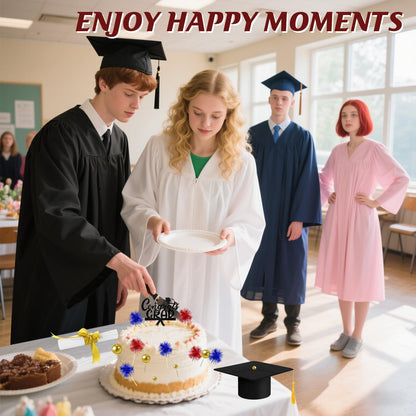 32PCS Graduation Cake Decorations Kit for Class of 2026 Includes Felt Tassel Caps, Firework Cupcake Toppers, Diploma and Balls, Black Theme Party Supplies for High School,College Celebrations (Black)