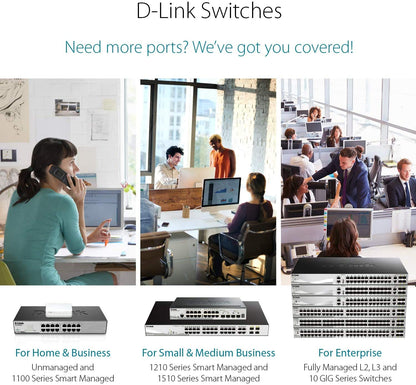 D-Link Ethernet Switch, 16 Port Gigabit Unmanaged Fanless Network Hub Desktop or Rack Mountable (DGS-1016D)