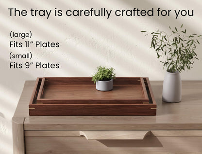 Fibogollo Set of 2 Walnut Wooden Serving Tray with Handles,Decorative Trays Platter,Breakfast Tray in Bed,Large Coffee Table Tray, Food Drinks Trays for Eating,Working,Storing