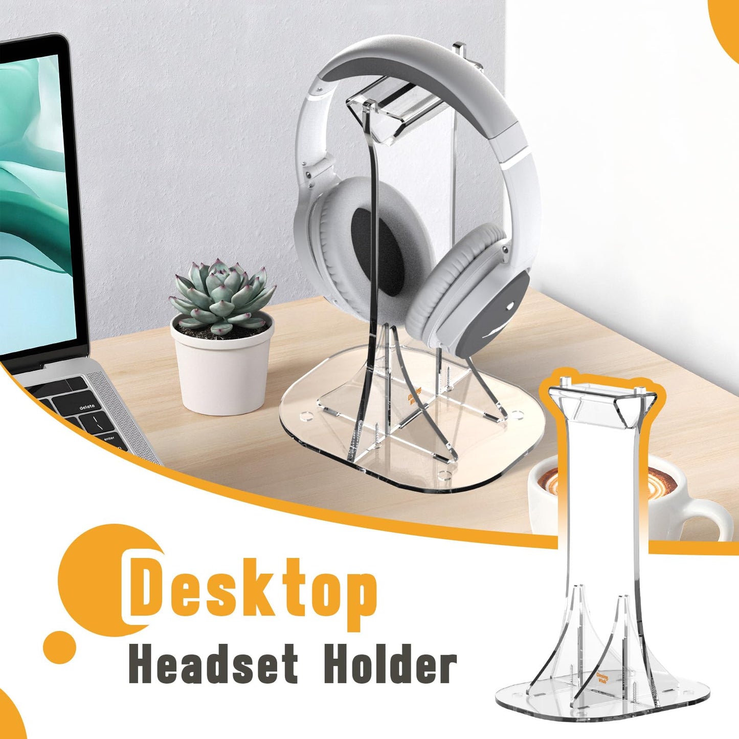 Desing Wish Acrylic Headphone Stand for Desk Non-Slip Universal Headphone Holder Gaming Headset Stand Headset Hanger for All Headphones Size